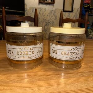 Vintage Glass Cookie and Cracker Jars with Cream Lids